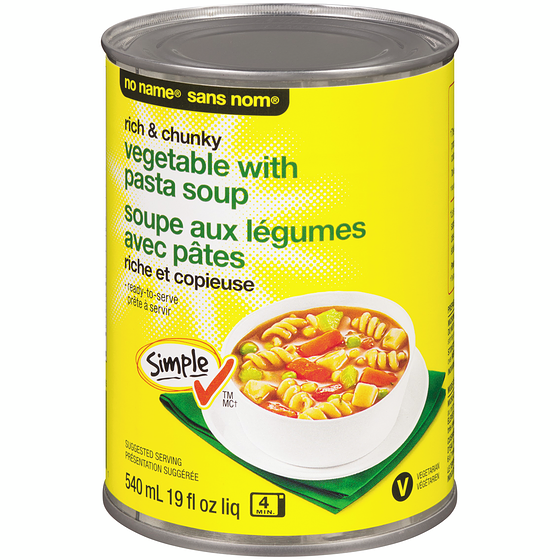 No Name Rich & Chunky Vegetable with Pasta Soup 540 ml, $0.61/100ml