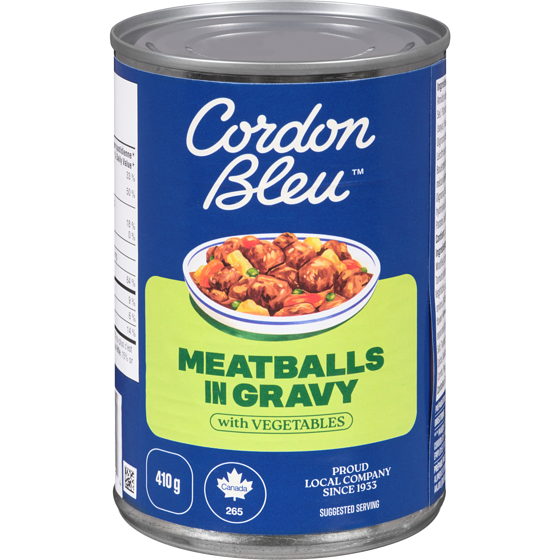 Cordon Bleu Meatballs In Gravy With Vegetables 410 g, $1.22/100ml