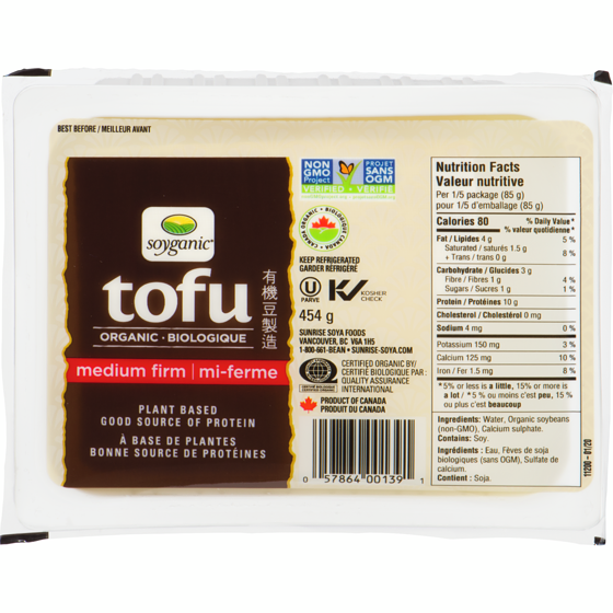 Soyganic Medium Firm Organic Tofu 454 g, $0.83/100g