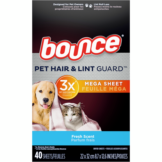 Bounce Pet Hair & Lint Guard Mega Dryer Sheets with 3X Pet Hair Fighters, Fresh Scent, 40 Count 40 ea, $0.13/1ea