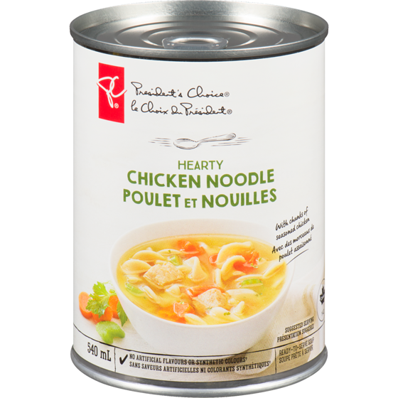 le Choix du Président Soupe poulet et nouilles Hearty 540 ml, 0,70 $/100ml