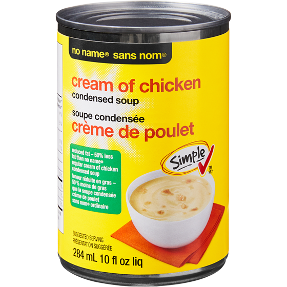 Sans Nom Crème de poulet, soupe condensée 50 % moins de gras 284 ml, 0,53 $/100ml