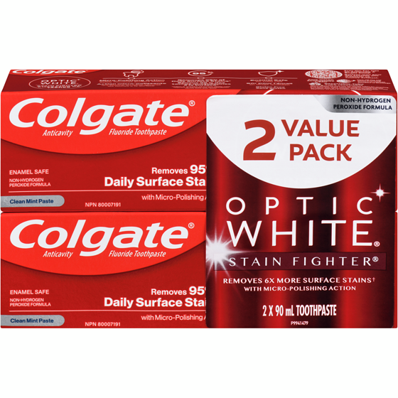 Colgate Optic White Stain Fighter Whitening Toothpaste, 2 Pack 180 ml, $4.99/100ml