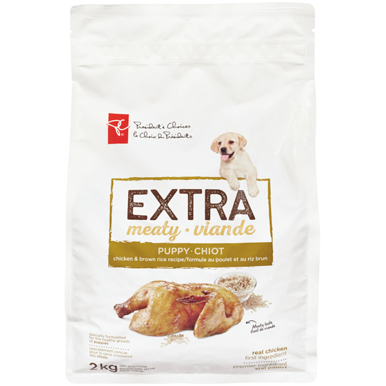 le Choix du Président Extra Viande nourriture sèche pour chiots, recette au poulet et riz brun 2 kg, 0,40 $/100g