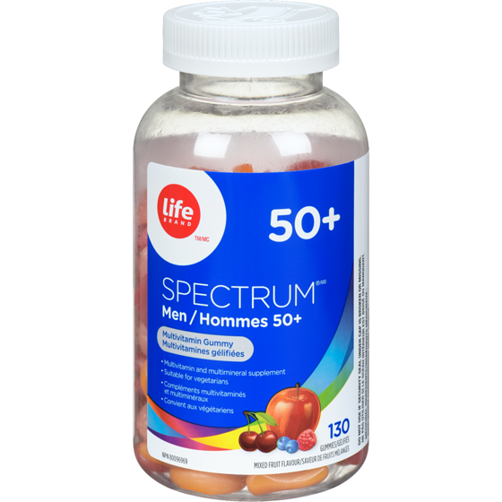 Life Multivitamines gélifiées Spectrum pour hommes 50+, saveur de fruits mélangés, 130 gélifiés. 130 ea, 0,12 $/1ch