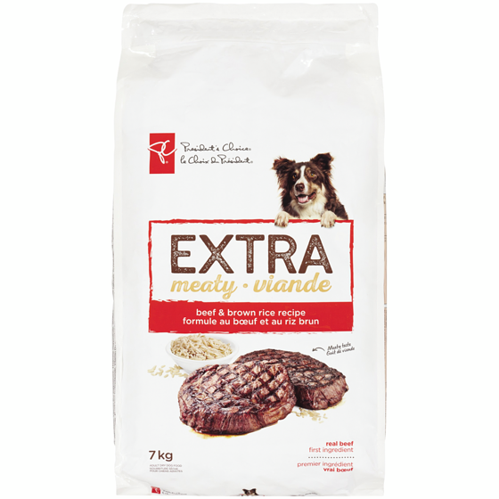 le Choix du Président Extra Viande nourriture sèche pour chiens adultes, recette au boeuf et riz brun 7 kg, 0,39 $/100g