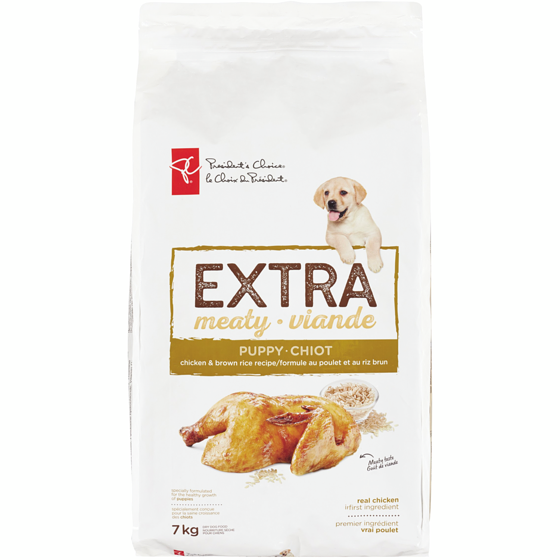 le Choix du Président Extra Viande nourriture sèche pour chiots, recette au poulet et riz brun 7 kg, 0,39 $/100g