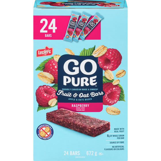 Leclerc Go Pure Raspberry Fruit and Oat Bars, Club Pack 672 g, $2.23/100g
