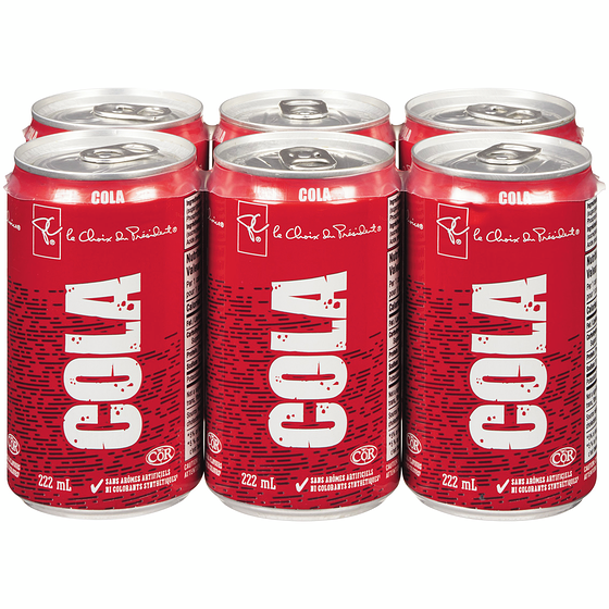 le Choix du Président Mini cola, 6 canettes 222 ml, 0,34 $/100ml
