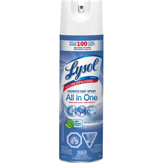 Lysol Disinfectant Spray, Spring Waterfall, Disinfect and Eliminate Odours on Hard Surfaces & Fabrics 539 g, $1.48/100g