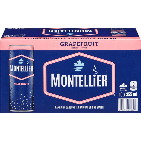 Montellier Carbonated Natural Spring Water with Grapefruit Flavour, 10 Pack 10x355.0 ml, $0.23/100ml
