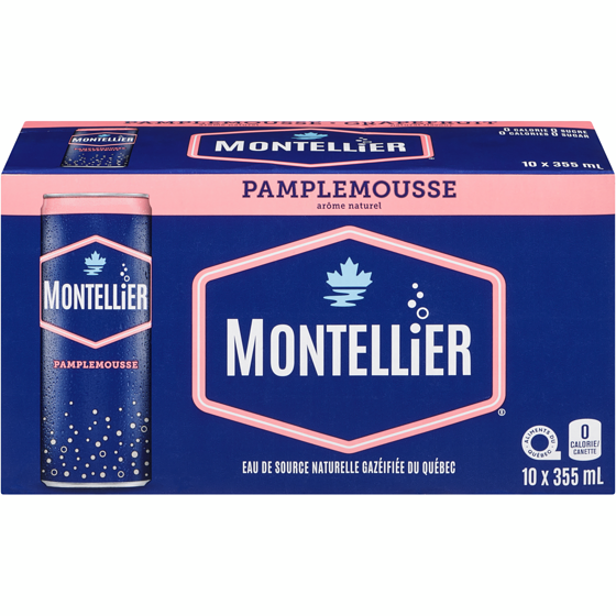 Montellier Eau de source naturelle gazéifiée avec arômes naturels de pamplemousse en emballage de 10 canettes 10x355.0 ml, 0,21 $/100ml