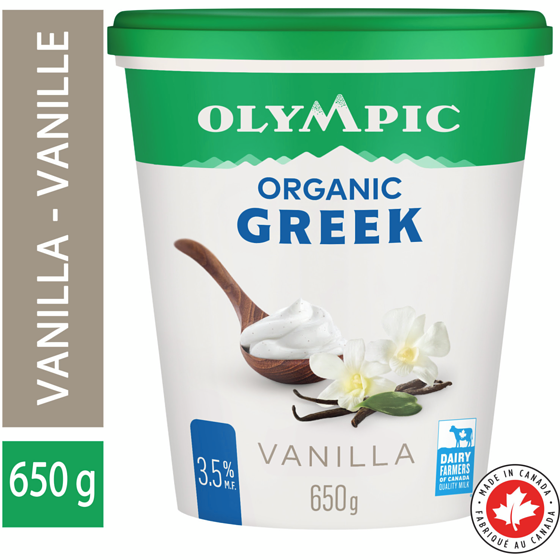 Olympic Organic Greek Vanilla Yogurt 3.5% 650 g, $1.23/100g