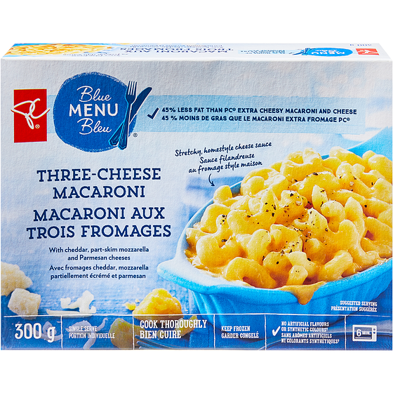 PC Menu Bleu Macaronis au fromage 300 g, 1,25 $/100g