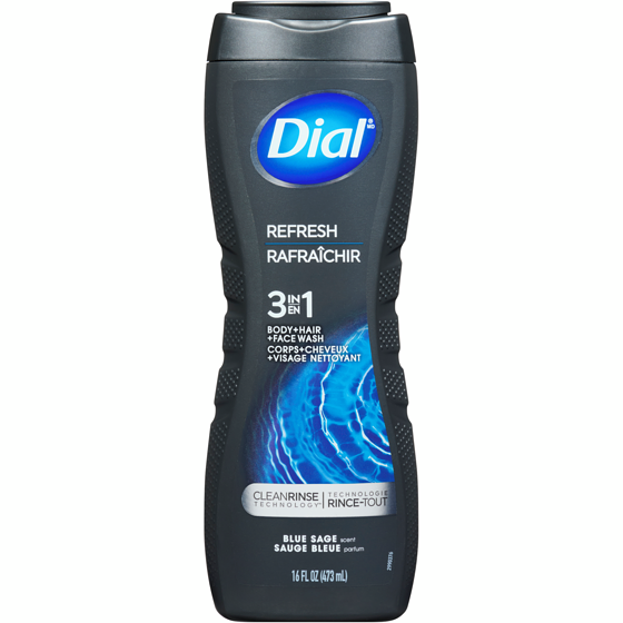 Dial Men 3in1 Body Wash, Hair Wash and Face Wash, Refresh, Blue Sage Scent 473 ml, $1.16/100ml