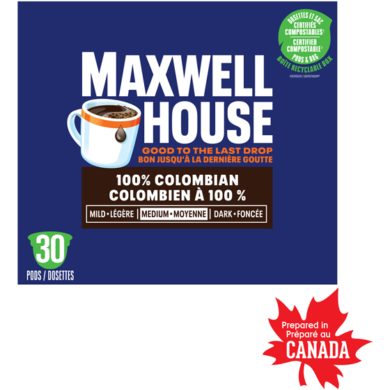Maxwell House Café 100% colombien certifié compostable k-cup coffee pods, 30 pods 292 g, 7,87 $/100g