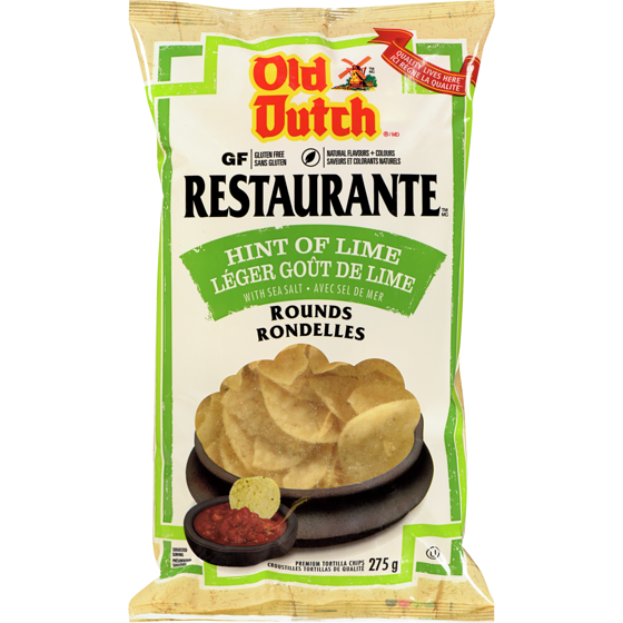 Old Dutch Restaurante Premium Tortilla Chips Hint of Lime with Sea Salt  275 g, $1.45/100g