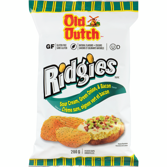 Old Dutch Ridgies croustilles saveur de crème sure, oignon vert et bacon 200 g, 2,00 $/100g