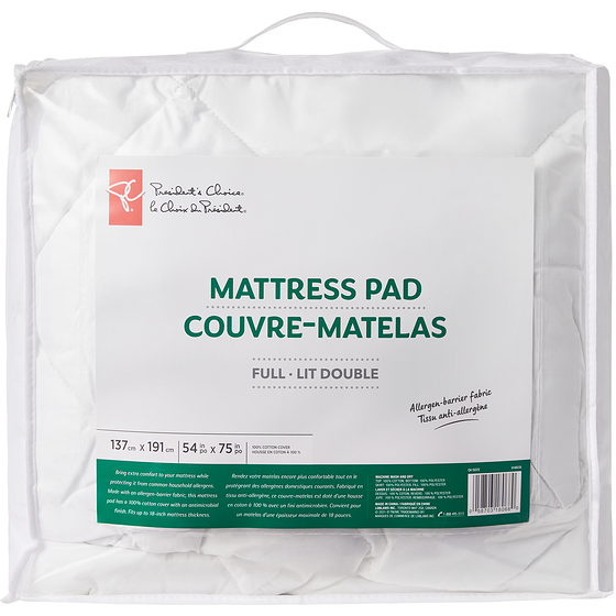 President's Choice President's Choice Full Mattress Pad, 100% Cotton Cover, Allergen-Barrier Fabric 1 ea, $50.00/1ea
