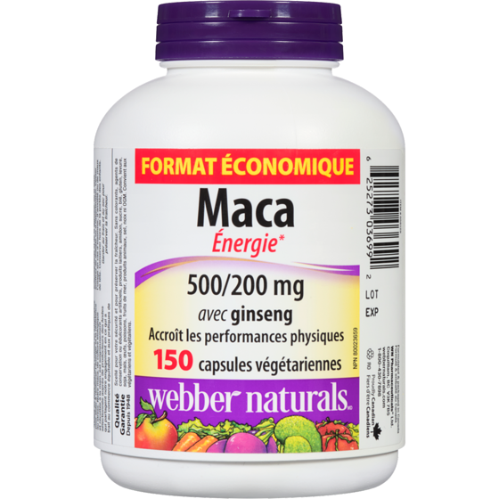 Webber Naturals Maca Energy 500/200 Mg With Ginseng Value Size 150 ea, $0.18/1ea