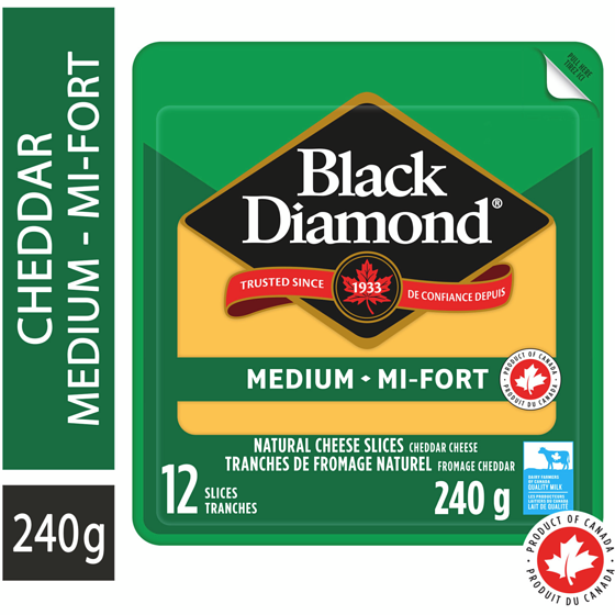 Black Diamond Tranches de fromage cheddar mi-fort naturel 240 g, 2,70 $/100g
