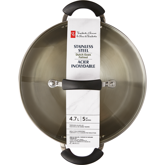 President's Choice President's Choice Stainless Steel Dutch Oven 5qt with Break Resistent Tempered-Glass Lid and cool touch handles, Induction Compatible 1 ea, $25.80/1ea