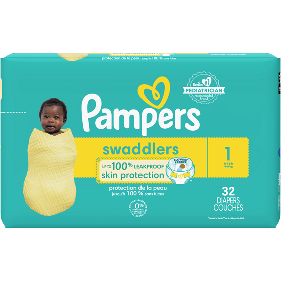 Pampers Couches Swaddlers pour nouveau-nés, taille 1, 32 couches 32 ea, 0,58 $/1ch