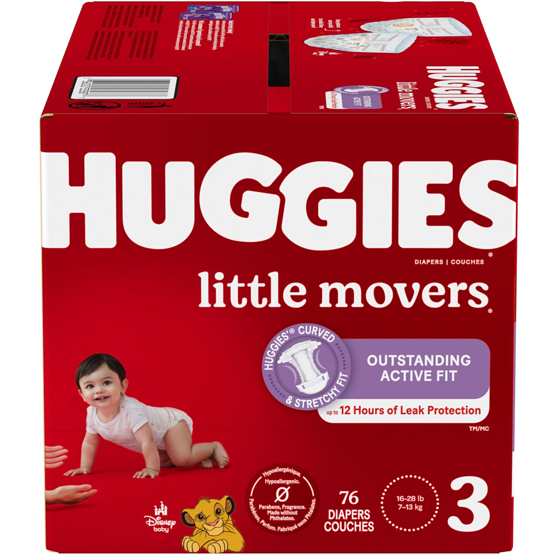 Huggies Couches pour bébés Little Movers, taille 3, 76 couches 76 ea, 0,37 $/1ch