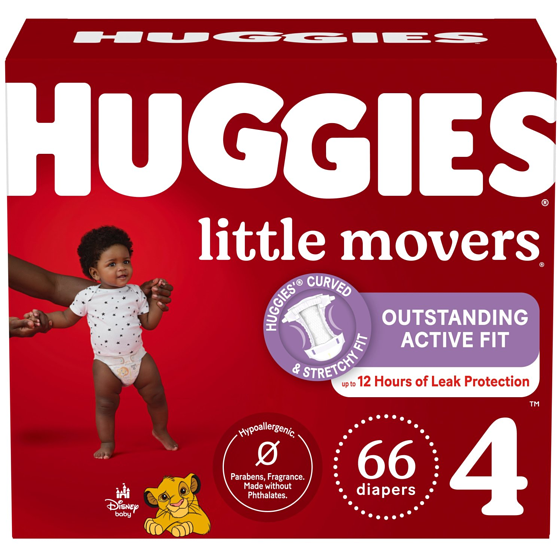 Huggies Little Movers Baby Diapers, Size 4 (22-37 lbs), 66 Ct 66 ea, $0.42/1ea