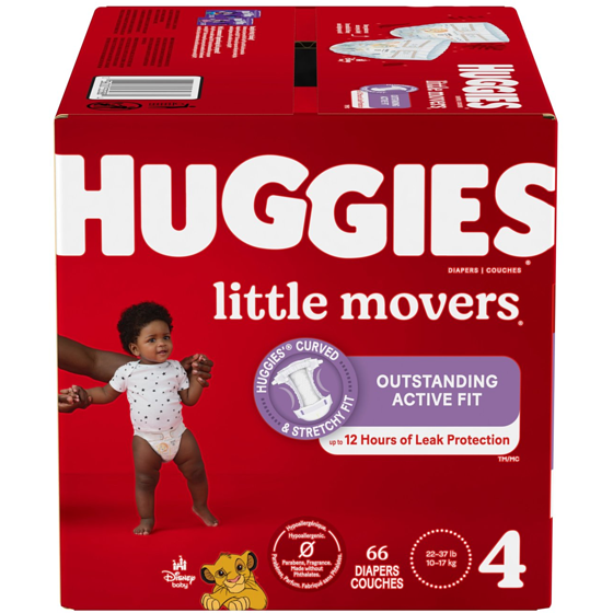 Huggies Couches pour bébés Little Movers, taille 4, 66 couches 66 ea, 0,55 $/1ch