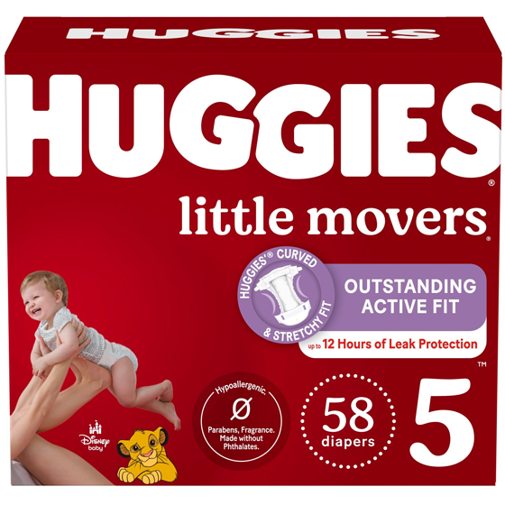 Huggies Little Movers Baby Diapers, Size 5 (27+ lbs), 58 Ct 58 ea, $0.62/1ea