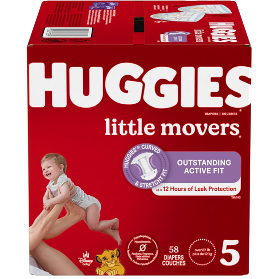Huggies Couches pour bébés Little Movers, taille 5, 58 couches 58 ea, 0,62 $/1ch