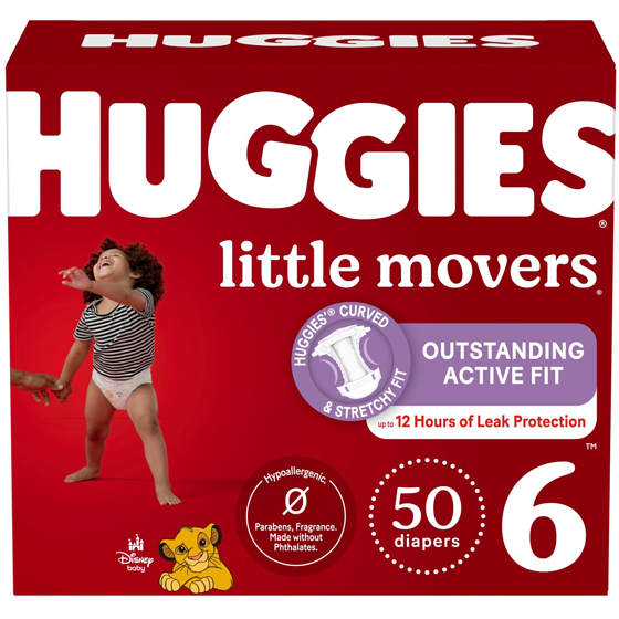 Huggies Little Movers Baby Diapers, Size 6 (35+ lbs), 50 Ct 50 ea, $0.56/1ea