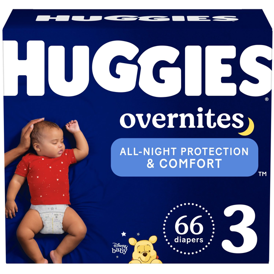 Huggies Overnites Nighttime Baby Diapers, Size 3 (16-28 lbs), 66 Ct 66 ea, $0.55/1ea