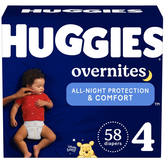 Huggies Overnites Nighttime Baby Diapers, Size 4 (22-37 lbs), 58 Ct 58 ea, $0.48/1ea