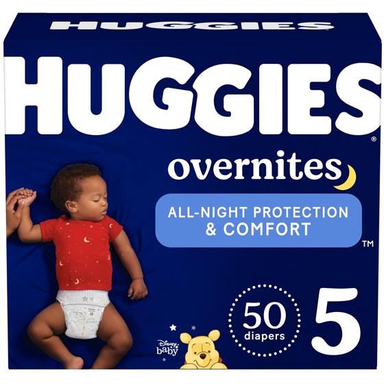 Huggies Overnites Nighttime Baby Diapers, Size 5 (27+ lbs), 50 Ct 50 ea, $0.72/1ea