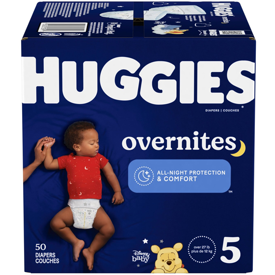 Huggies Couches pour bébé Overnites pour la nuit, taille 5,50 unités 50 ea, 0,72 $/1ch