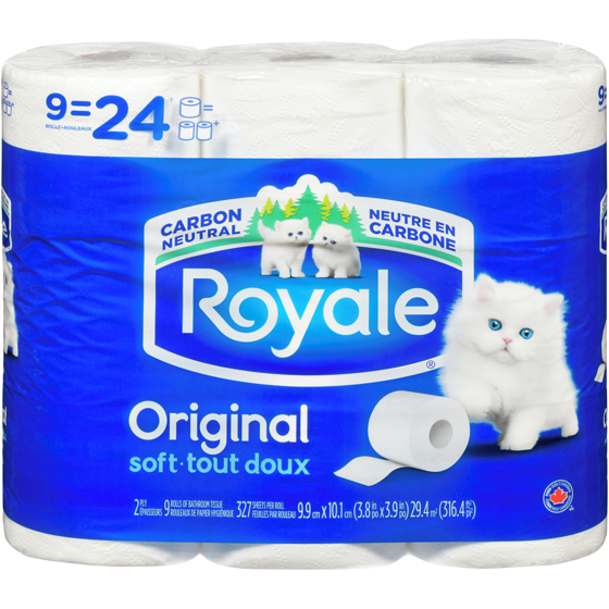 Royale Original Toilet Paper, 9 Equal 24 Rolls, 327 Sheets per roll 327 ea, $0.04/1ea