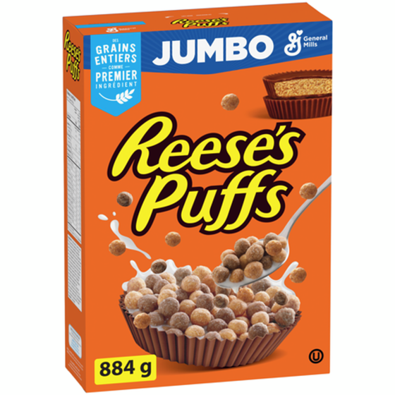 General Mills Reese's Puffs, Céréales Pour le Petit-Déjeuner Saveur Beurre d'Arachide et Chocolat, Grains Entiers, Format Géant 884 g, 1,47 $/100g