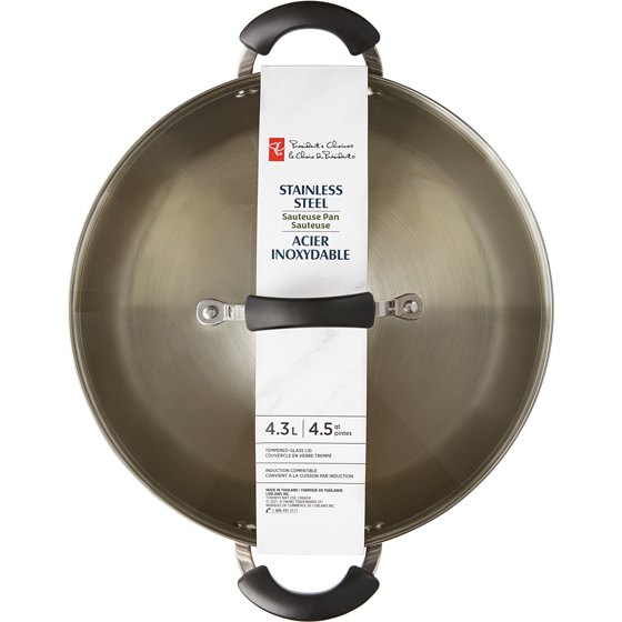 President's Choice President's Choice Stainless Steel Sauteuse Pan 4,5 qt with Break Resistent Glass Lid and cool touch handles, Induction Compatible 1 ea, $40.00/1ea