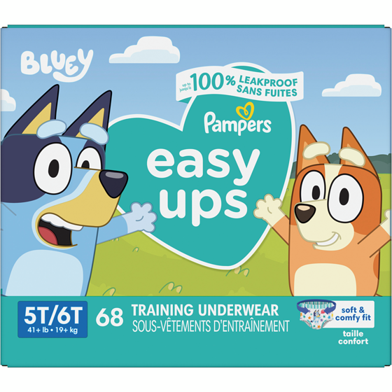 Pampers Sous-vêtements d’entraînement Easy Ups, taille 7 5T-6T, garçons, 68 unités 68 ea, 0,65 $/1ch
