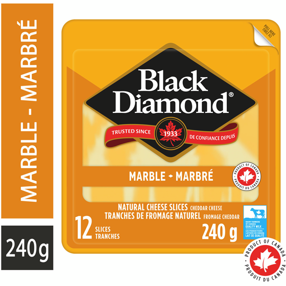 Black Diamond Tranches de fromage cheddar marbré naturel 240 g, 2,70 $/100g