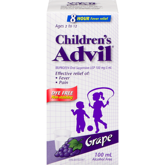 Advil Ibuprofen Dyefree Suspension For Pain And Fever Relief, Grape 100 ml, $11.49/100ml