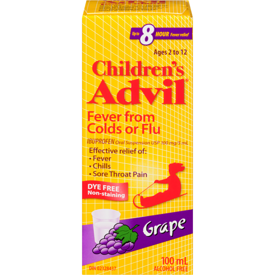 Advil Fever From Colds Or Flu Oral Suspension, Dye Free, Grape Flavour 100 ml, $11.49/100ml