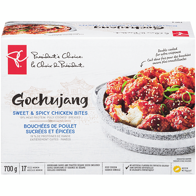 le Choix du Président Bouchées de poulet sucrées et épicées au gochujang 700 g, 2,29 $/100g