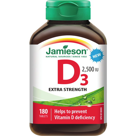 Jamieson Vitamin D3 2,500IU 180 ea, $0.03/1ea