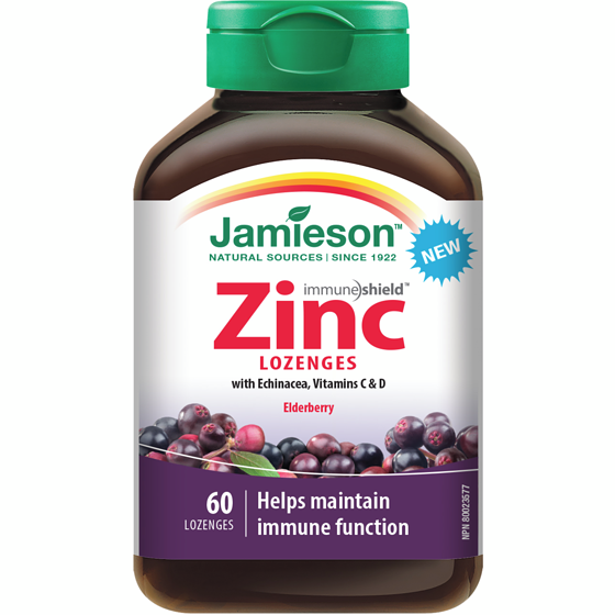 Jamieson Zinc Lozenges with Echinacea, Vitamins C & D, Elderberry 60 ea, $0.18/1ea