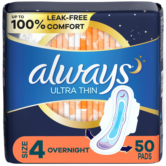 Always Serviettes Ultra Thin, de nuit, avec ailes Flexi-Wings, taille 4, non parfumées, 50 serviettes 50 ea, 0,36 $/1ch