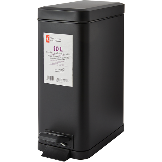 President's Choice 10L Stainless Steel Slim Step Bin Black 1 ea, $25.00/1ea