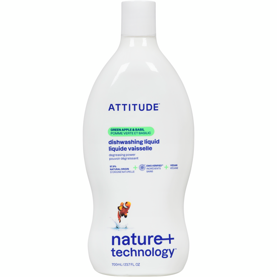 Attitude Dishwashing Liquid Green Apple & Basil 700 ml, $0.71/100ml
